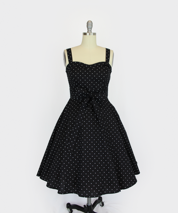 Polka Dot Black & White Sweetheart Cocktail Strap Dress