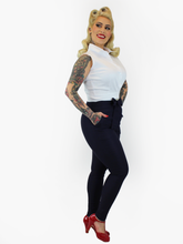 Load image into Gallery viewer, Tie Waist Navy High Waist Cigarette Pants