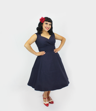 Load image into Gallery viewer, Navy Blue Sweetheart Sleeveless Circle Dress| Retro Cocktail Party Dress