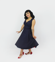 Load image into Gallery viewer, Navy Blue Sweetheart Sleeveless Circle Dress| Retro Cocktail Party Dress