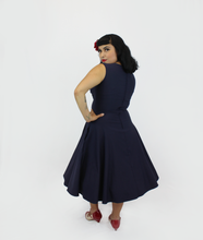 Load image into Gallery viewer, Navy Blue Sweetheart Sleeveless Circle Dress| Retro Cocktail Party Dress
