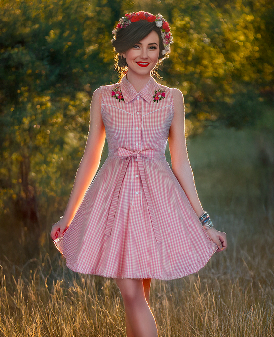 Pink Gingham Sleeveless | Western Rockabilly Dress