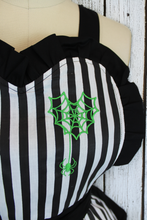 Load image into Gallery viewer, Gothic Glam Apron with Neon Green Spiderweb Heart Detail