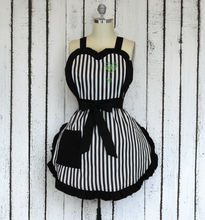 Load image into Gallery viewer, Gothic Glam Apron with Neon Green Spiderweb Heart Detail