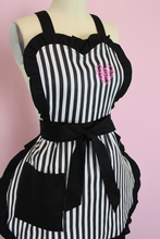 Load image into Gallery viewer, Pink Spiderweb Heart Black &amp; White Striped Vintage Inspired Apron