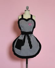 Load image into Gallery viewer, Pink Spiderweb Heart Black &amp; White Striped Vintage Inspired Apron