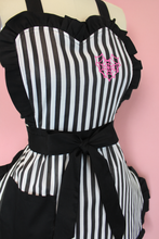 Load image into Gallery viewer, Pink Spiderweb Heart Black &amp; White Striped Vintage Inspired Apron