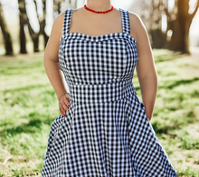 Load image into Gallery viewer, Flirty &amp; Fun Black &amp; White Gingham Dress Full Circle Skirt XS-3XL