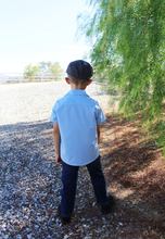 Load image into Gallery viewer, Boy's 1950s Vintage-Inspired Bowler Shirt | Blue Panel Retro Dapper Top