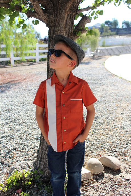 Boy's Burnt Orange Panel Bowler Top