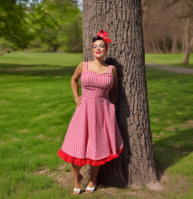 Load image into Gallery viewer, Flirty &amp; Fun Red Gingham Dress Full Circle Skirt XS-3XL